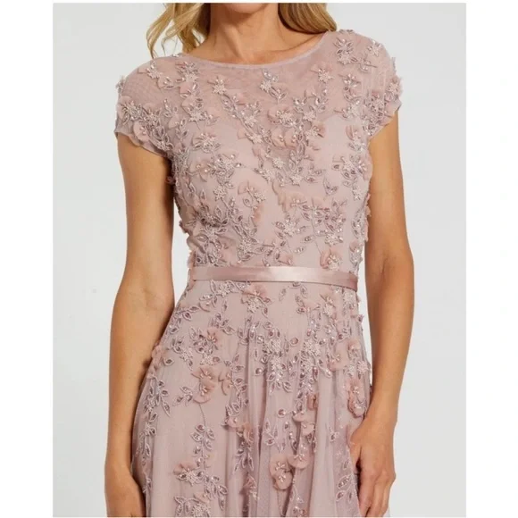Mac Duggal 14521 Pink Floral Embellished Cap Sleeve Gown sz 12